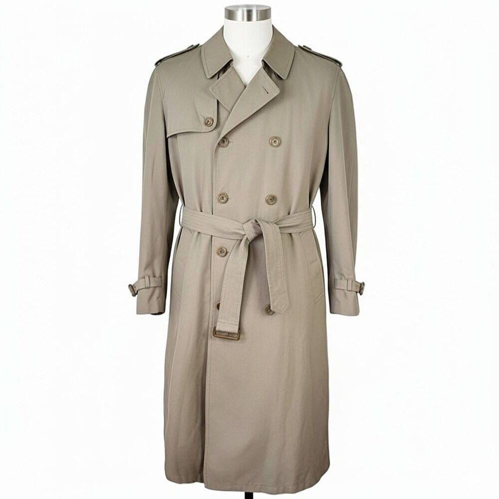 VTG Oleg Cassini Beige Tan Weather Ready Trench Coat 42R w/ Removable Fur Liner